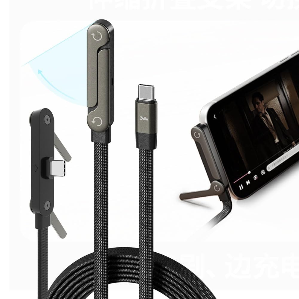 240W 2-in-1 Fast Charging Cable with Built-in Phone Stand