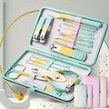 GroomKit 18-in-1 Manicure and Pedicure Set | Stainless Steel Grooming Kit with Gradient Tools & Quilted Travel Case