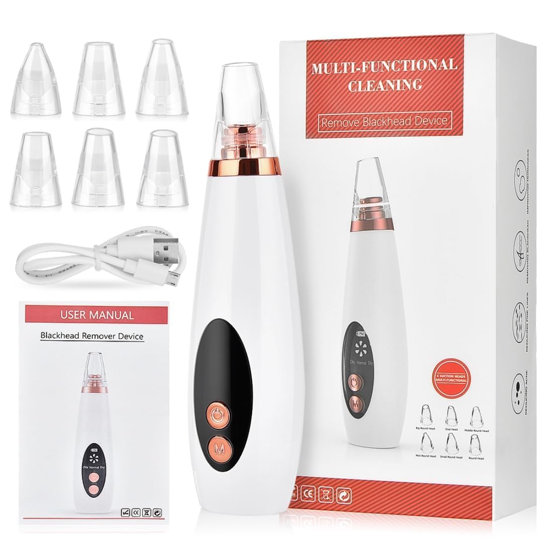 PoreExtract Pro | Multifunction Blackhead Remover Vacuum | 3-Speed Adjustable Mode Format | 6 Interchangeable Suction Heads