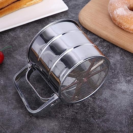 SiftCraft Stainless Steel Flour Sifter | Handheld Squeeze Trigger Atta Channi | Double Layer Fine Mesh Baking Strainer with Measurement Markings