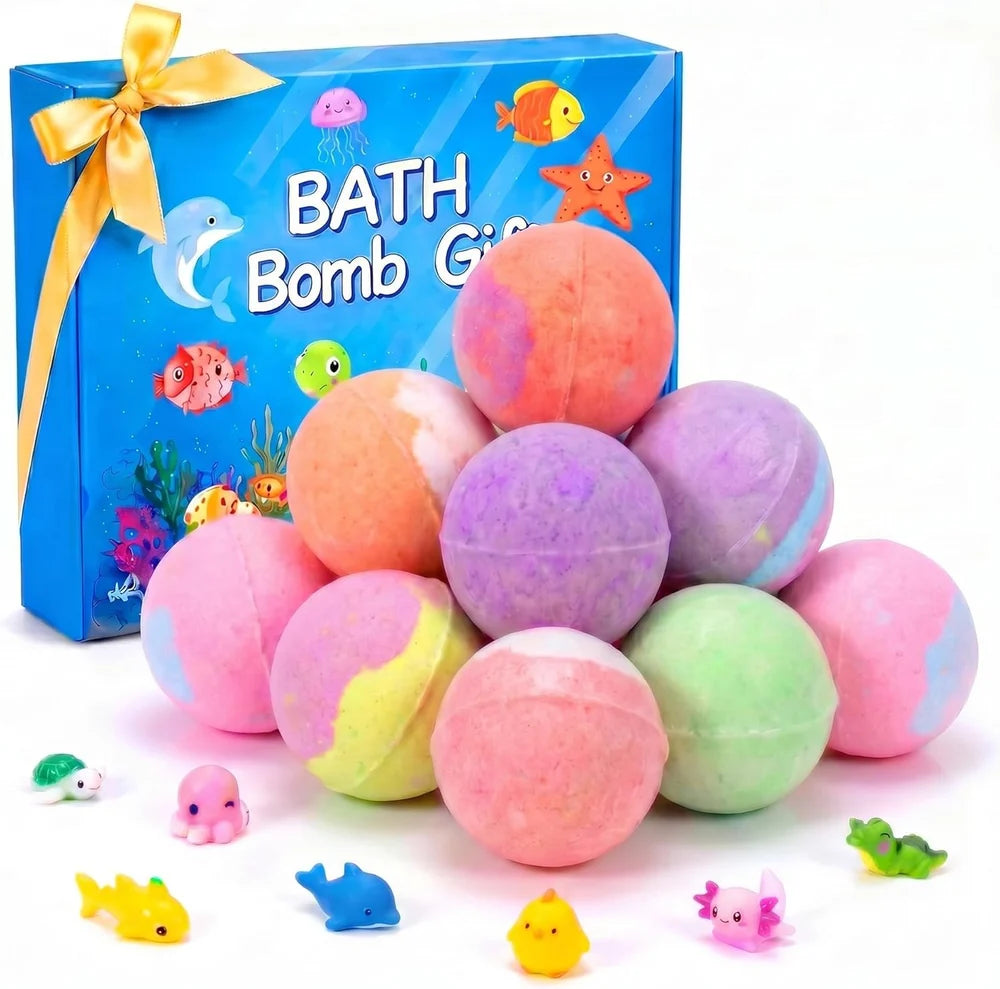 Kids Bath Bombs with Toys Inside - 12 Pack Organic Multi-Fragrance Gift Set