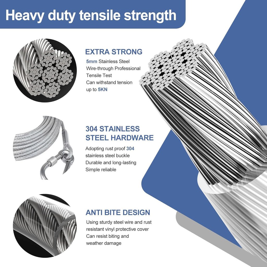 Heavy-Duty Stainless Steel Clothes Drying Rope with Lockable Hooks (10 Meter)