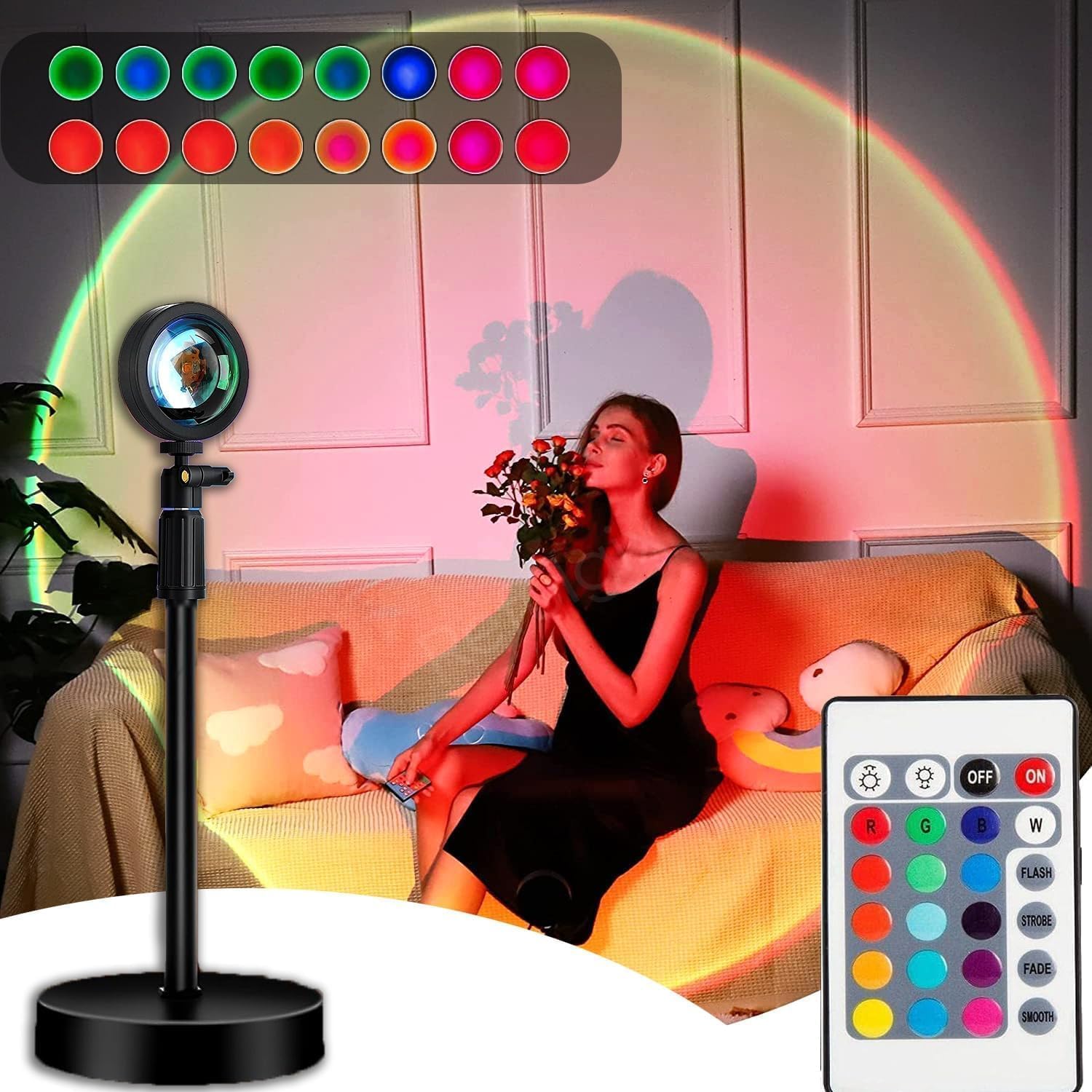 16-Color RGB Sunset Projector Lamp for Aesthetic Photos, Videos and Decor