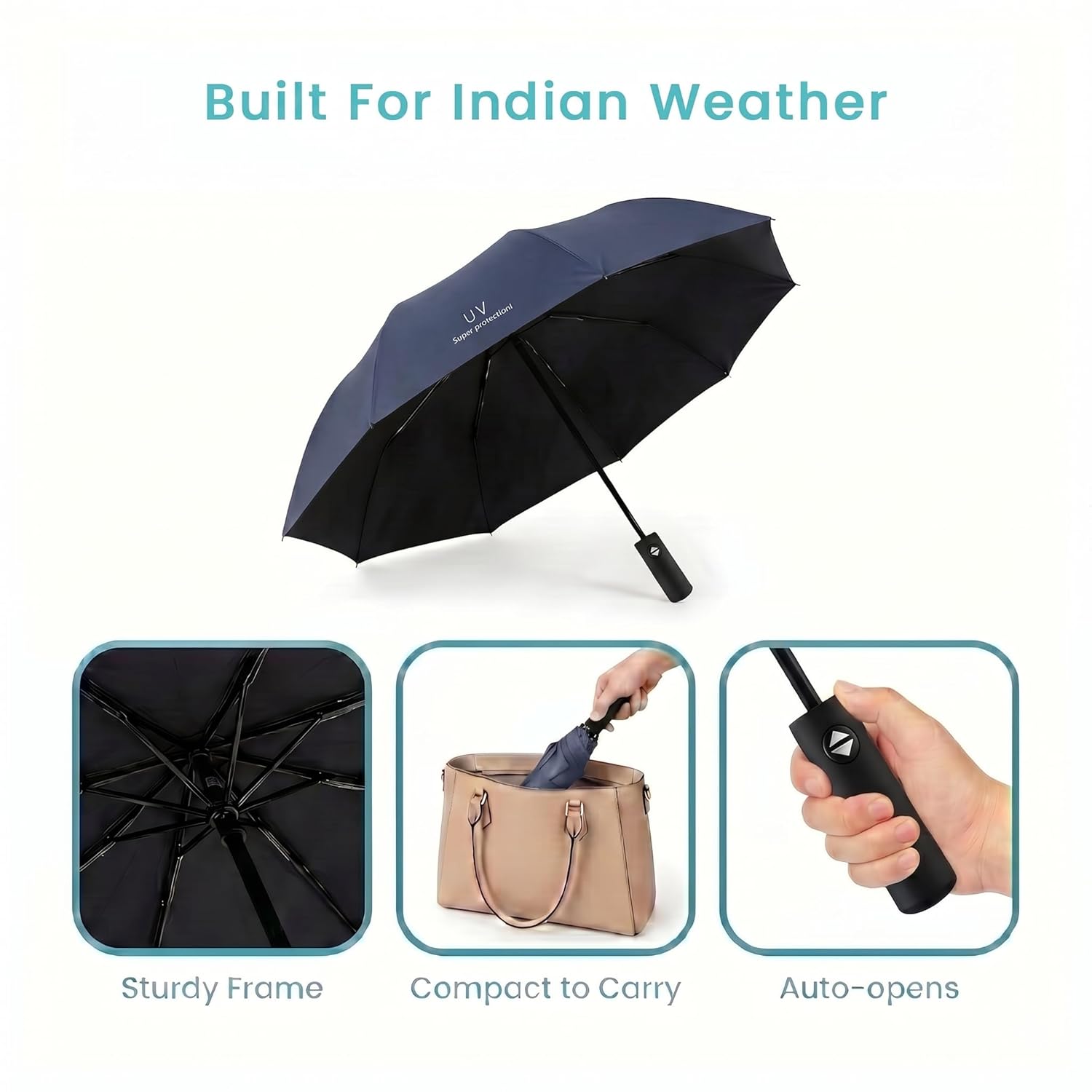 Premium Foldable UV Protection Umbrella for Sun & Rain (Compact & Windproof)