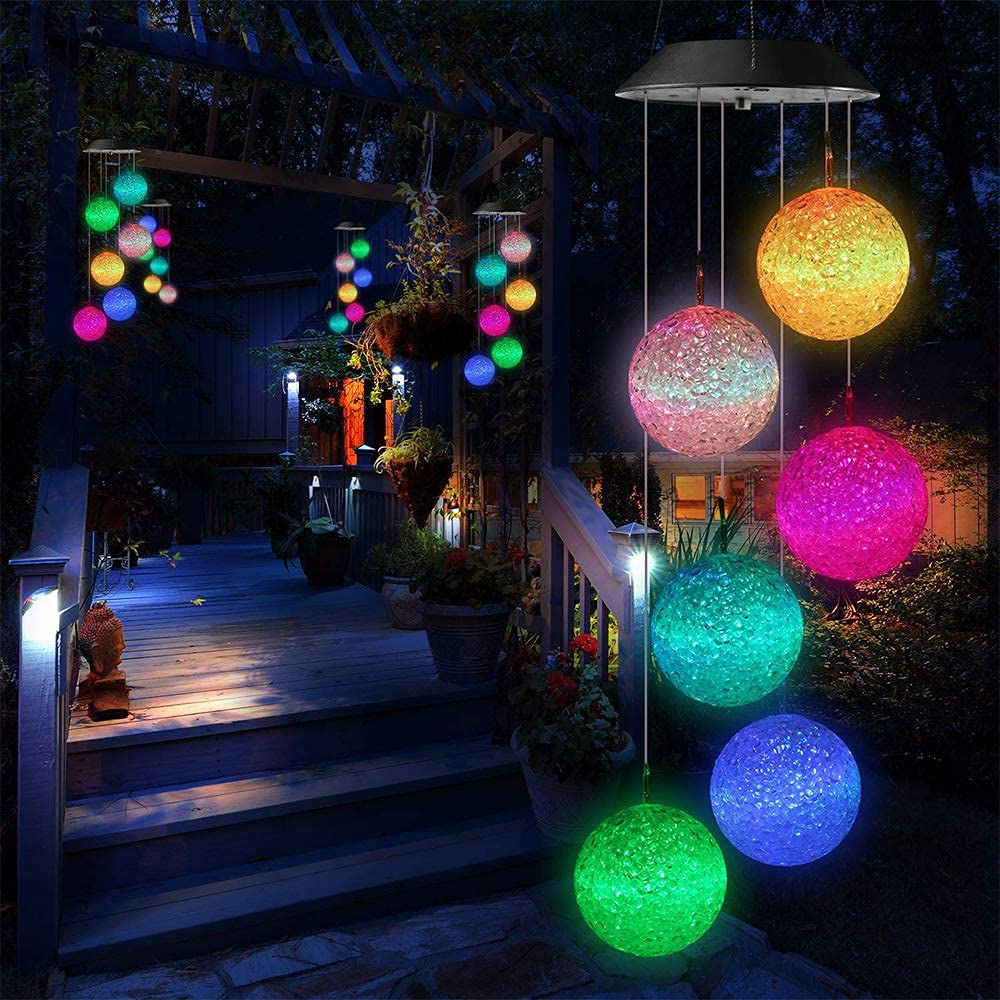 Solar Powered Wind Chimes | 6 Color Changing LED Crystal Balls Format | Waterproof Outdoor Hanging Decoration for Garden Balcony Patio