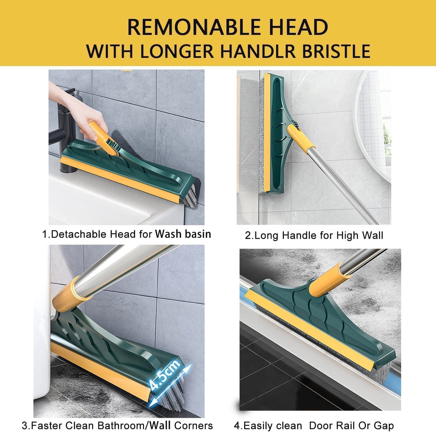 2-in-1 Floor Scrub Brush with Rubber Wiper (Pack of 2)