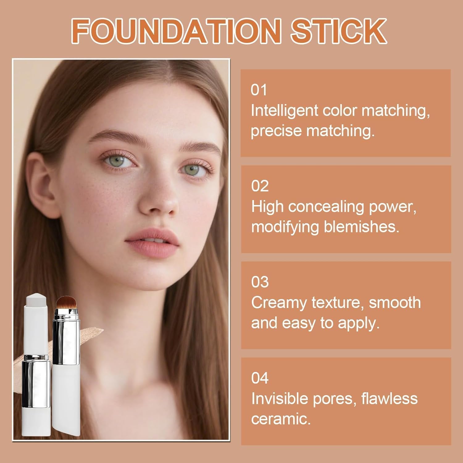 Silk Fusion Cream | Color Changing Foundation Stick with Built-in Brush | Easy Twist-Up Format | Flawless Tone-Matching Complexion