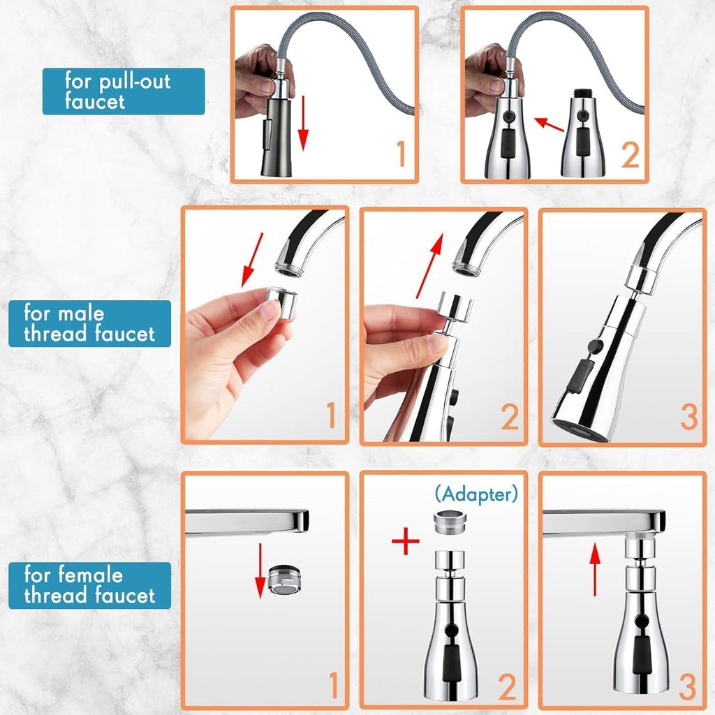 360° Rotating Kitchen Tap Extender with 3 Water Flow Modes