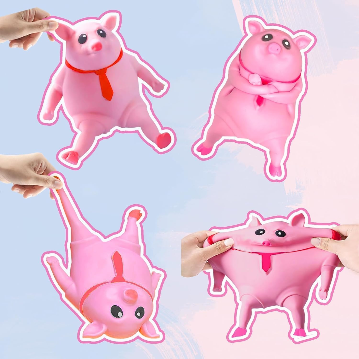 PorkySqueeze Elastic Pink Squishy Pig Toy | Stretchable Stress Relief Anti-Anxiety Fidget Toy | Washable Cute Desk Companion | 14cm