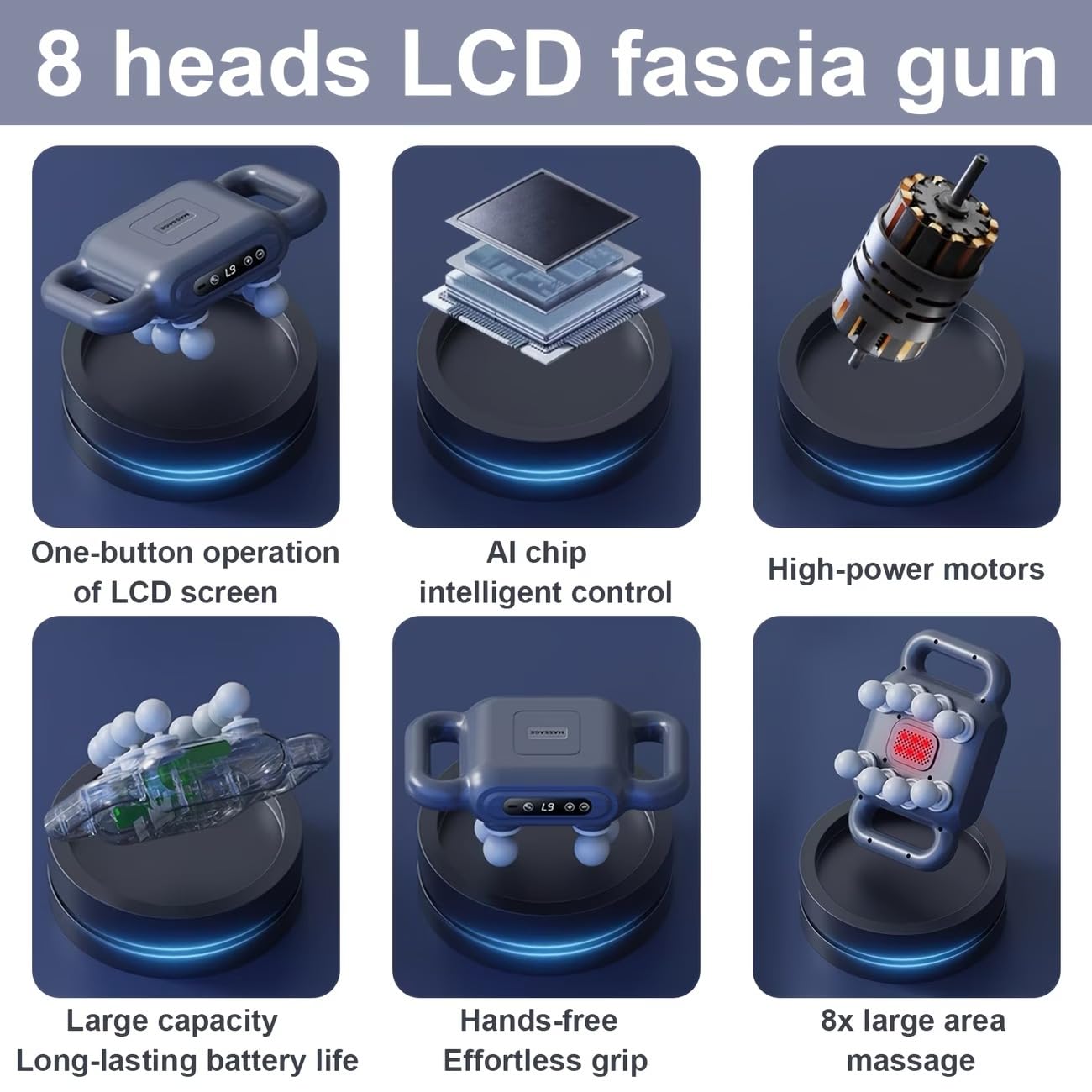 8-Headed Massager Gun - LCD Full Body Fascia Muscle Massager