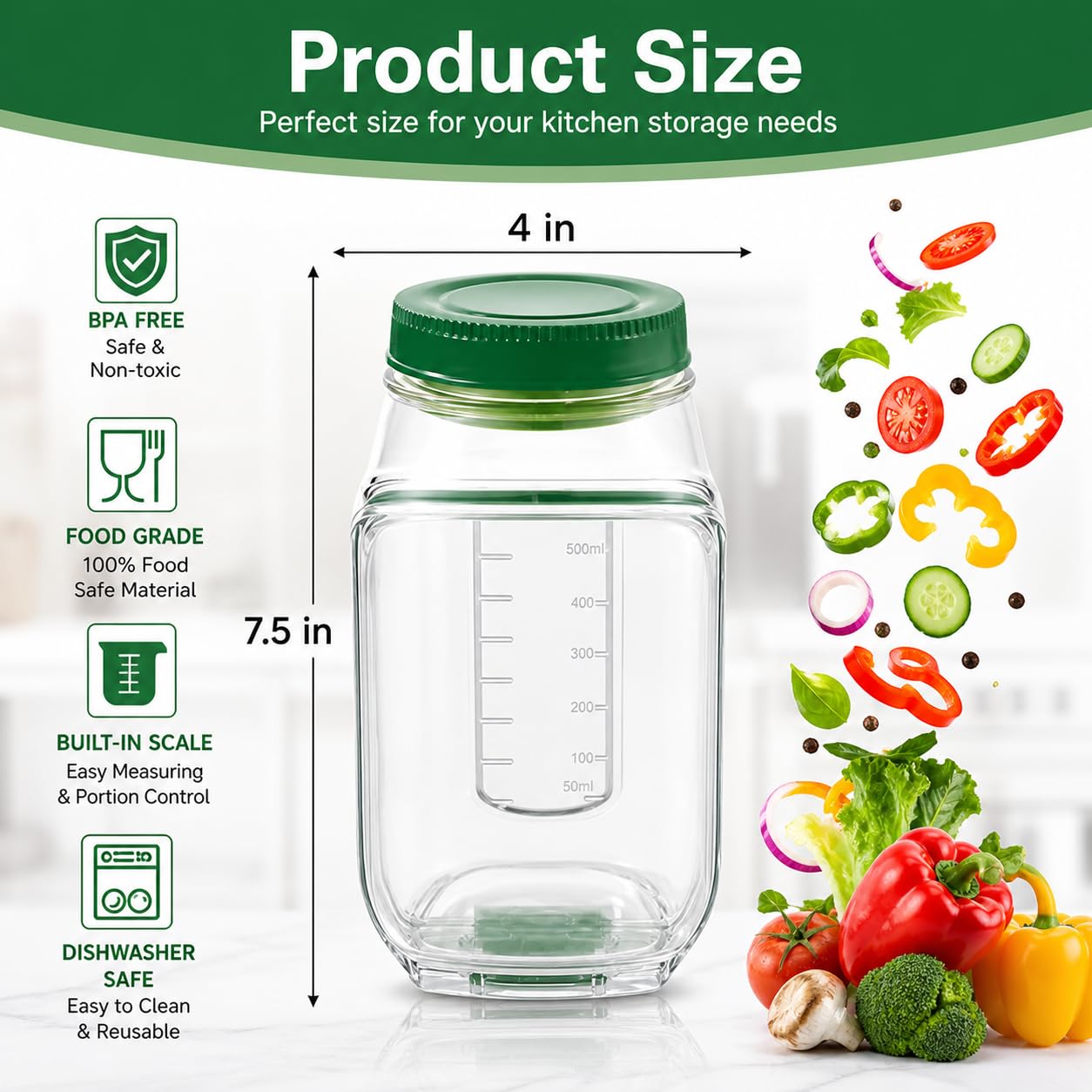 BowlCraft Side-Opening Salad Jar with Dressing Cup | Portable Leakproof Mason Lunch Container | Shakeable Healthy Meal Prep Box | 500ml
