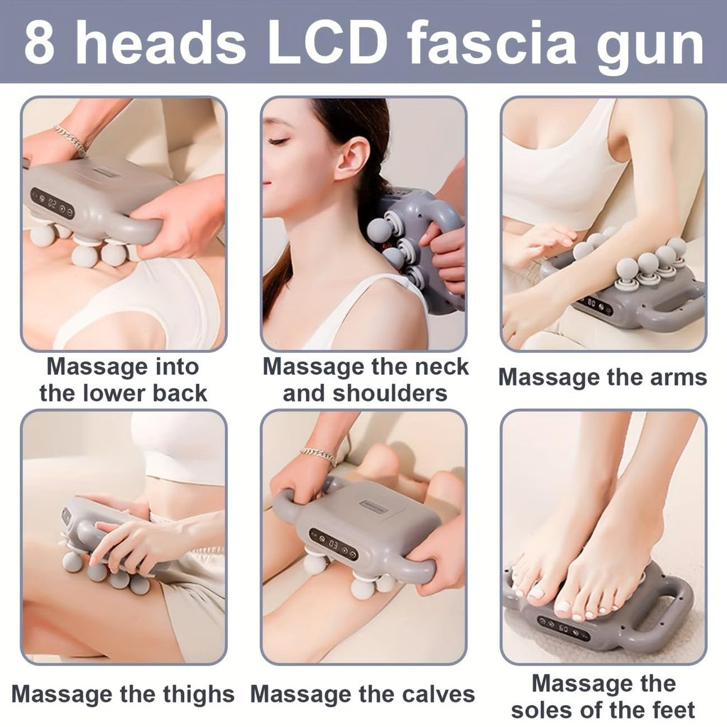 8-Headed Massager Gun - LCD Full Body Fascia Muscle Massager