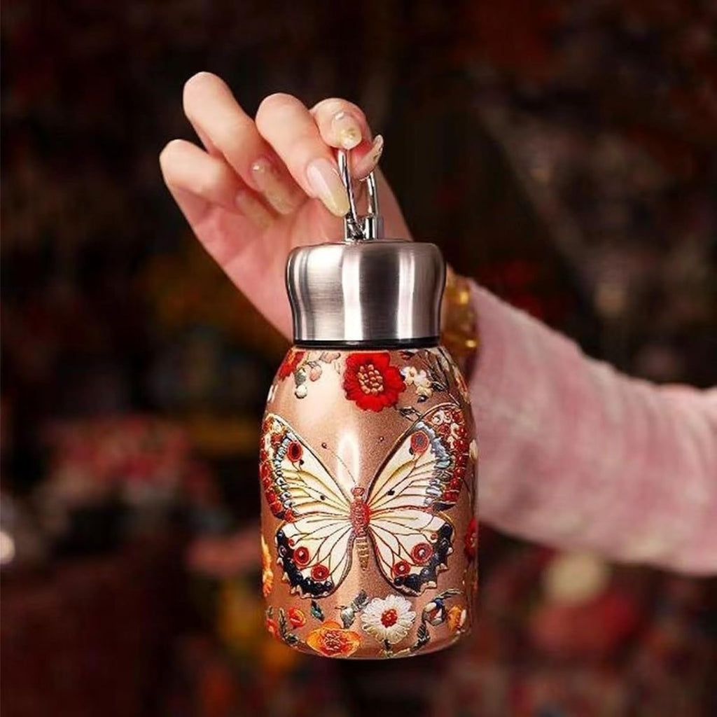 Butterfly Mini Water Bottle | Small Portable Stainless Steel Vacuum Insulated Tumbler Cup | Double Wall Leakproof Hot & Cold Thermal Flask for School Office