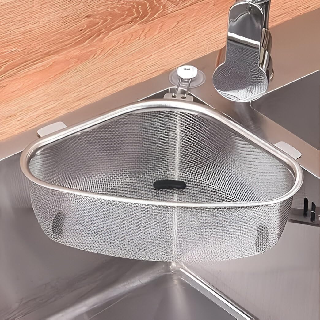 Stainless Steel Sink Corner Strainer Basket and Sponge Holder