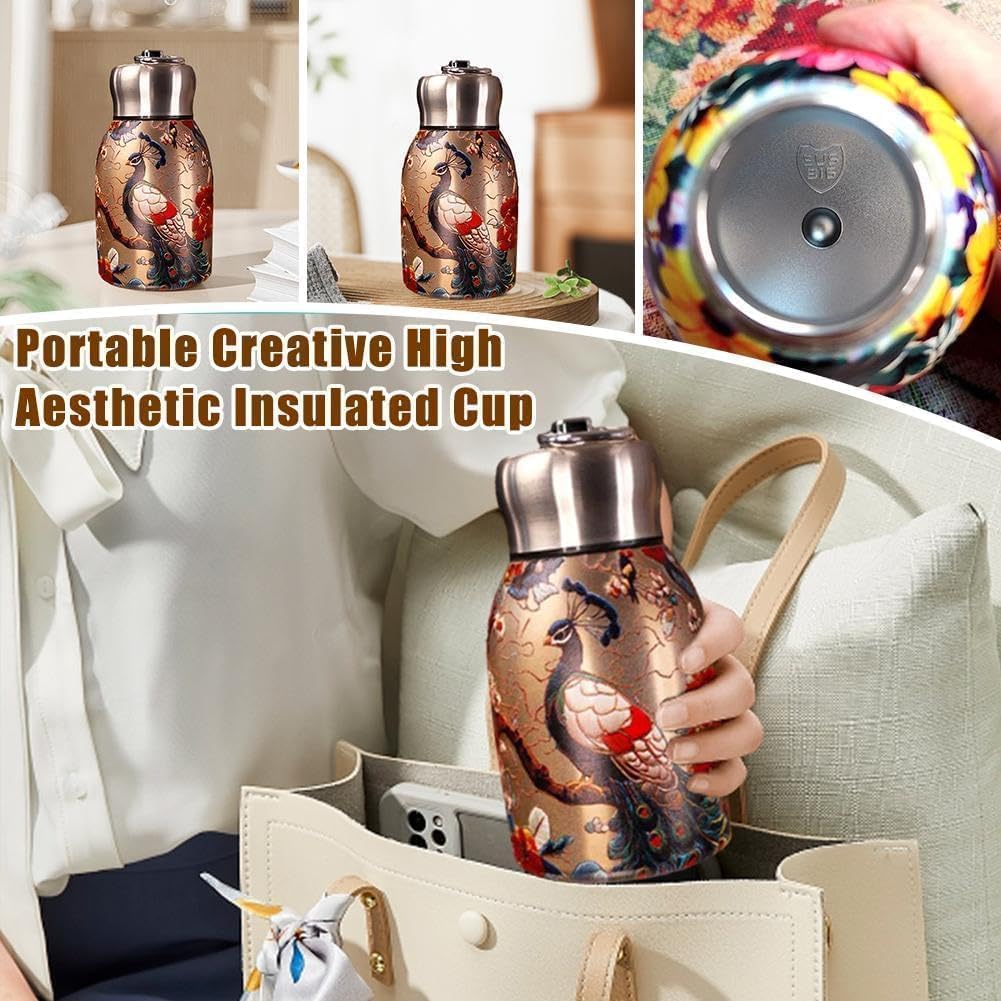 Butterfly Mini Water Bottle | Small Portable Stainless Steel Vacuum Insulated Tumbler Cup | Double Wall Leakproof Hot & Cold Thermal Flask for School Office