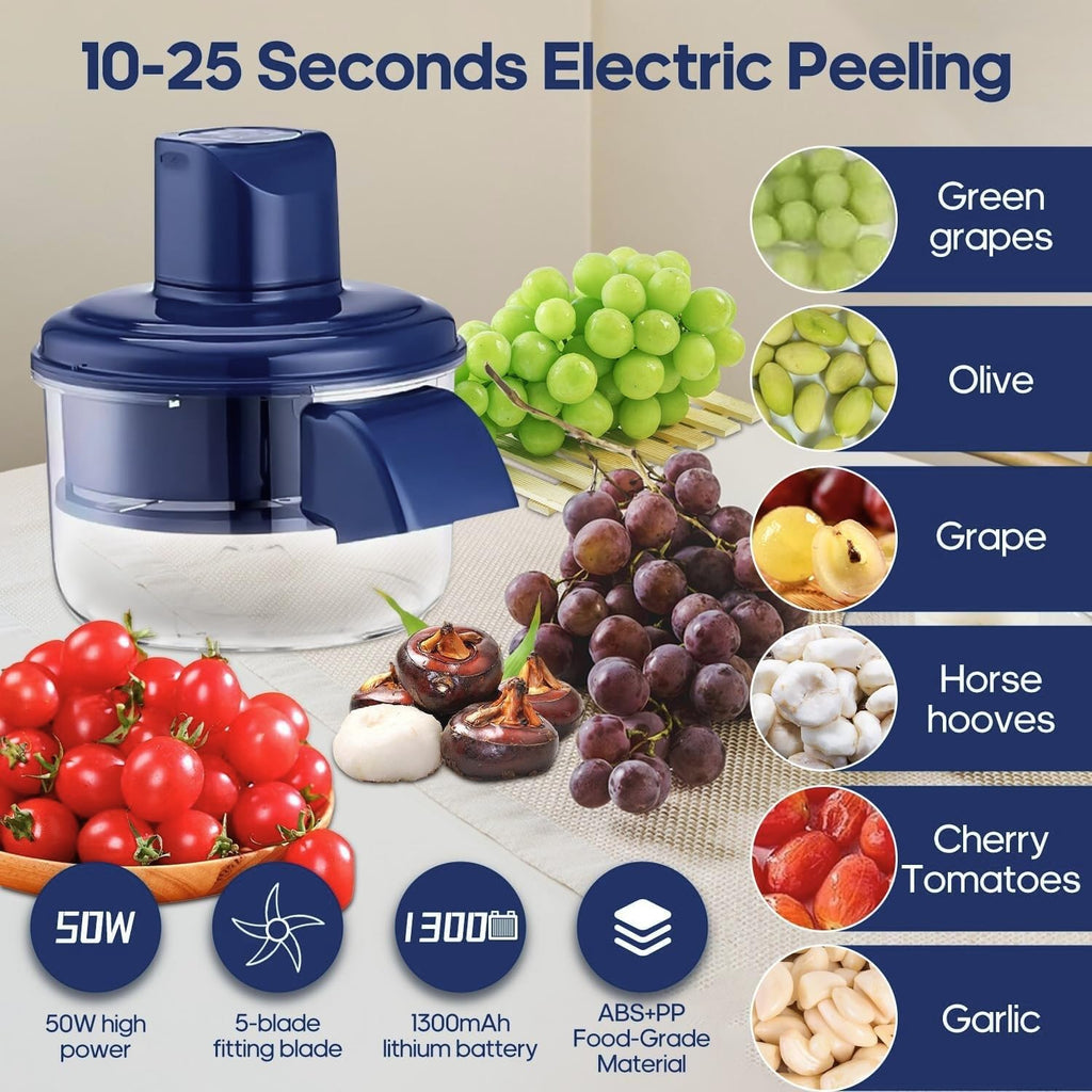 Electric Garlic and Fruit Peeler Machine | Automatic 5-Blade Skin Remover with 1300mAh Rechargeable Battery | 50W High Power Quick Peeling Tool