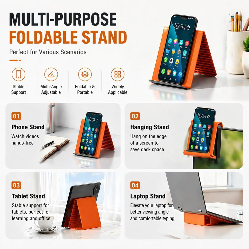Mobile Stand for Desk - Orange Flexible Silicone Multi-Angle Adjustable Phone Holder