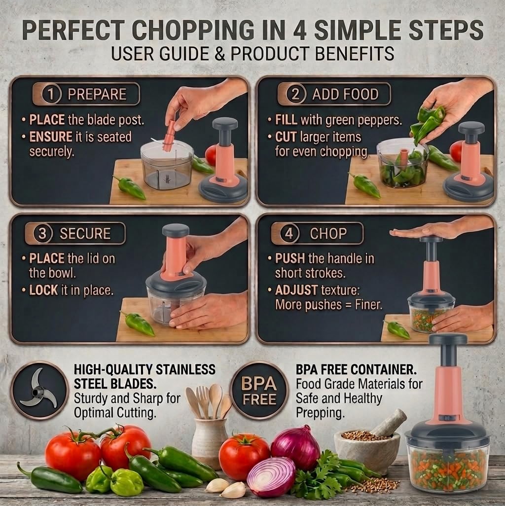 Push Chopper 650ml Manual Vegetable Chopper