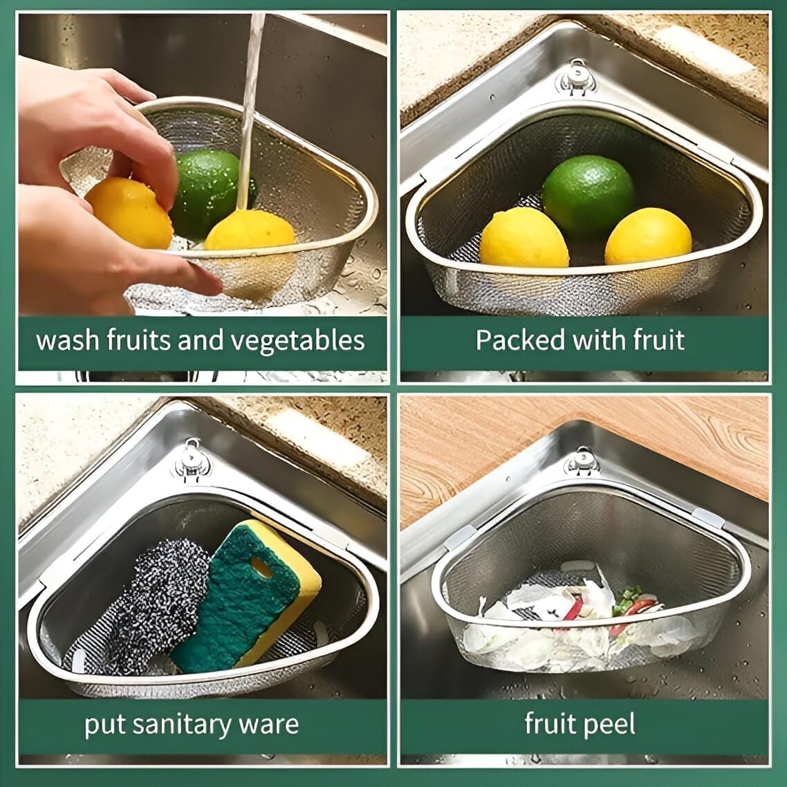 Stainless Steel Sink Corner Strainer Basket and Sponge Holder