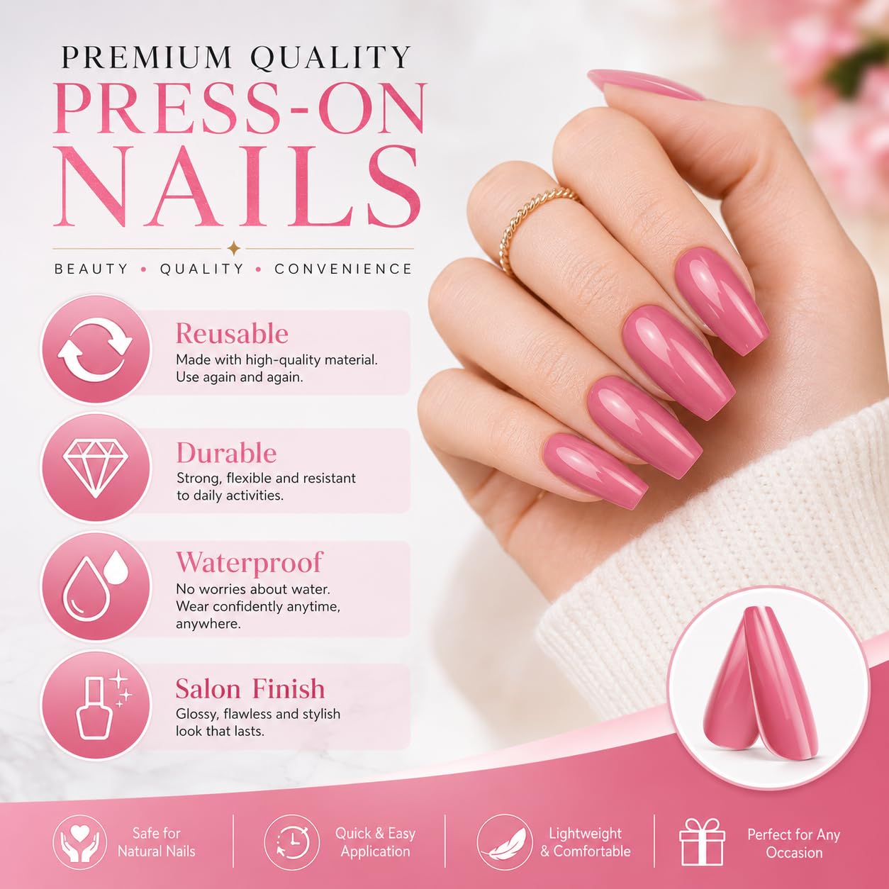 576pcs Press-On Nails Set | 24 Trendy Colors Full Cover Glossy Fake Nails with Organizer Box | Premium ABS Flexible Reusable Nail Extensions Kit