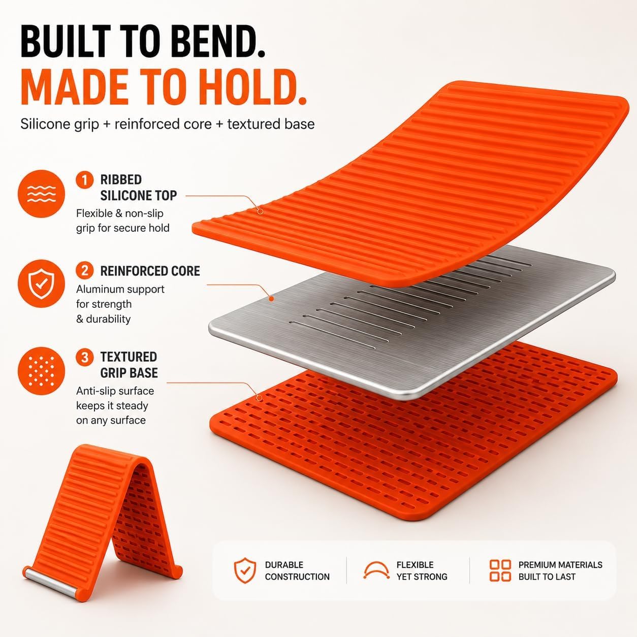 Mobile Stand for Desk - Orange Flexible Silicone Multi-Angle Adjustable Phone Holder