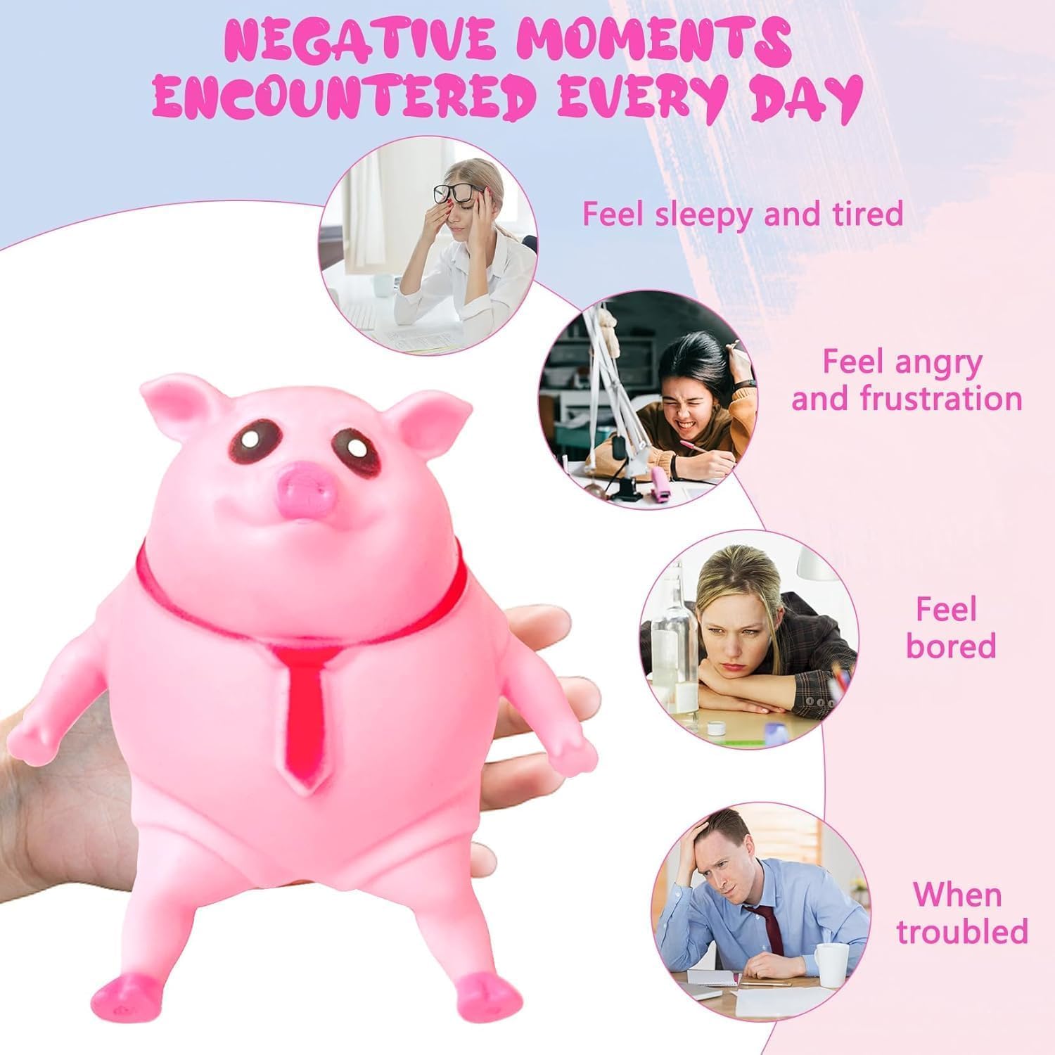 PorkySqueeze Elastic Pink Squishy Pig Toy | Stretchable Stress Relief Anti-Anxiety Fidget Toy | Washable Cute Desk Companion | 14cm