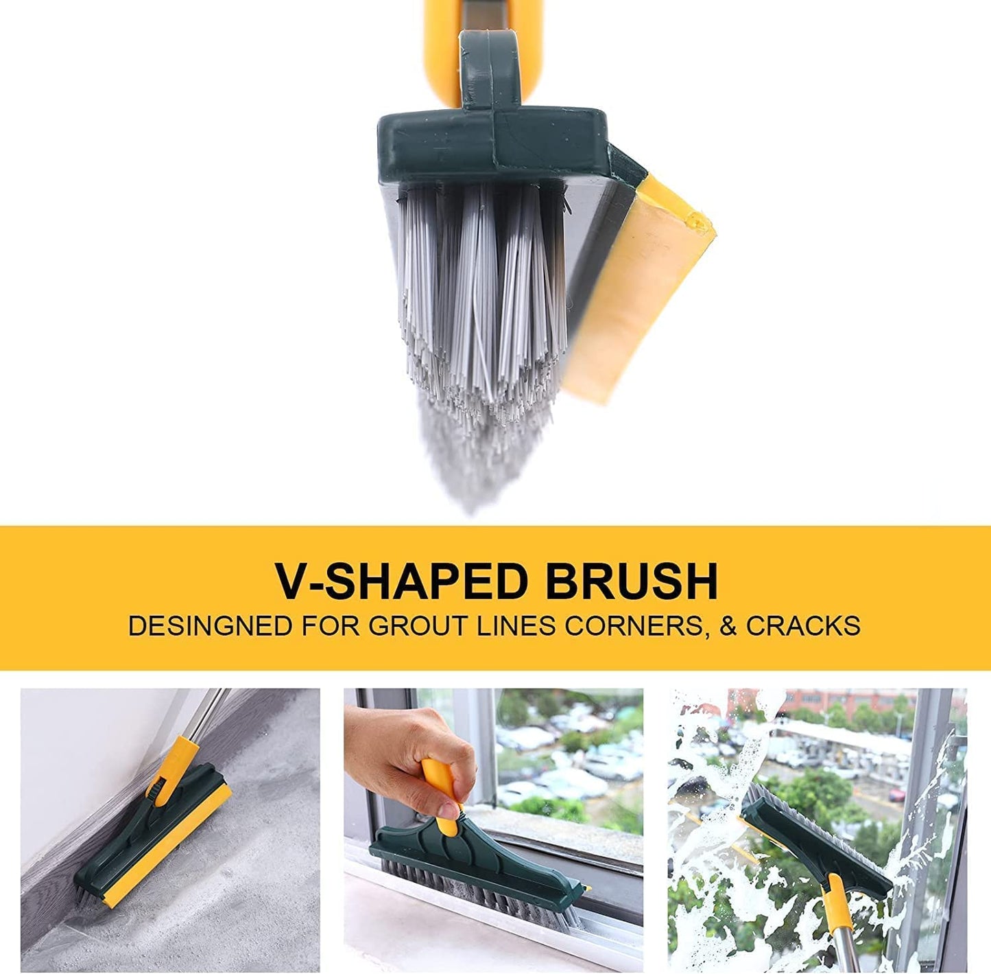 2-in-1 Floor Scrub Brush with Rubber Wiper (Pack of 2)