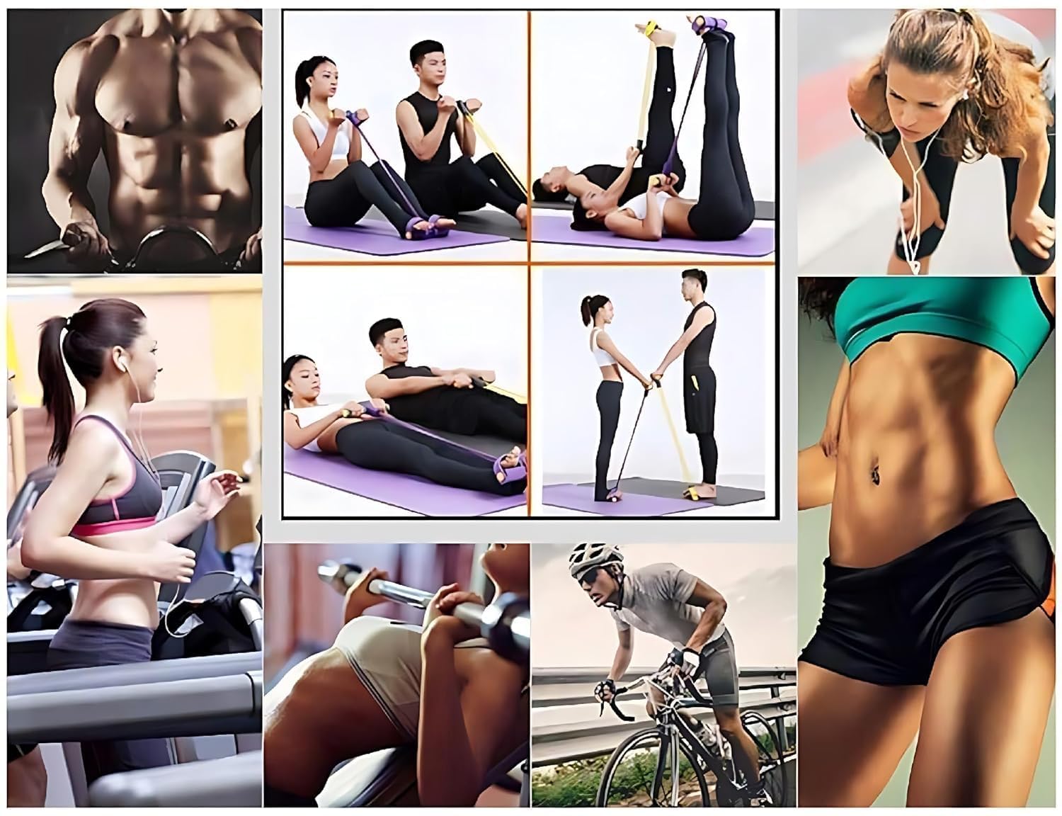 4-Tube Pedal Resistance Band for Home Workout & Tummy Toning