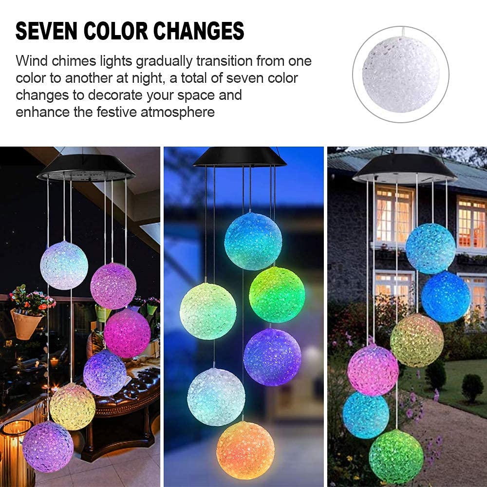 Solar Powered Wind Chimes | 6 Color Changing LED Crystal Balls Format | Waterproof Outdoor Hanging Decoration for Garden Balcony Patio
