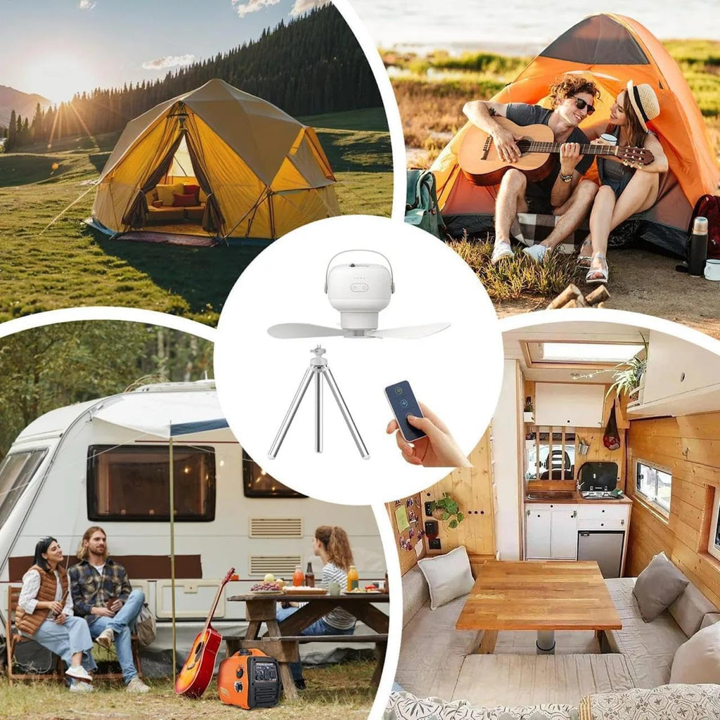 Portable Ceiling Fan with LED Light | 7200mAh Rechargeable Hanging & Desktop 2-in-1 Fan | Remote Control & Tripod Stand