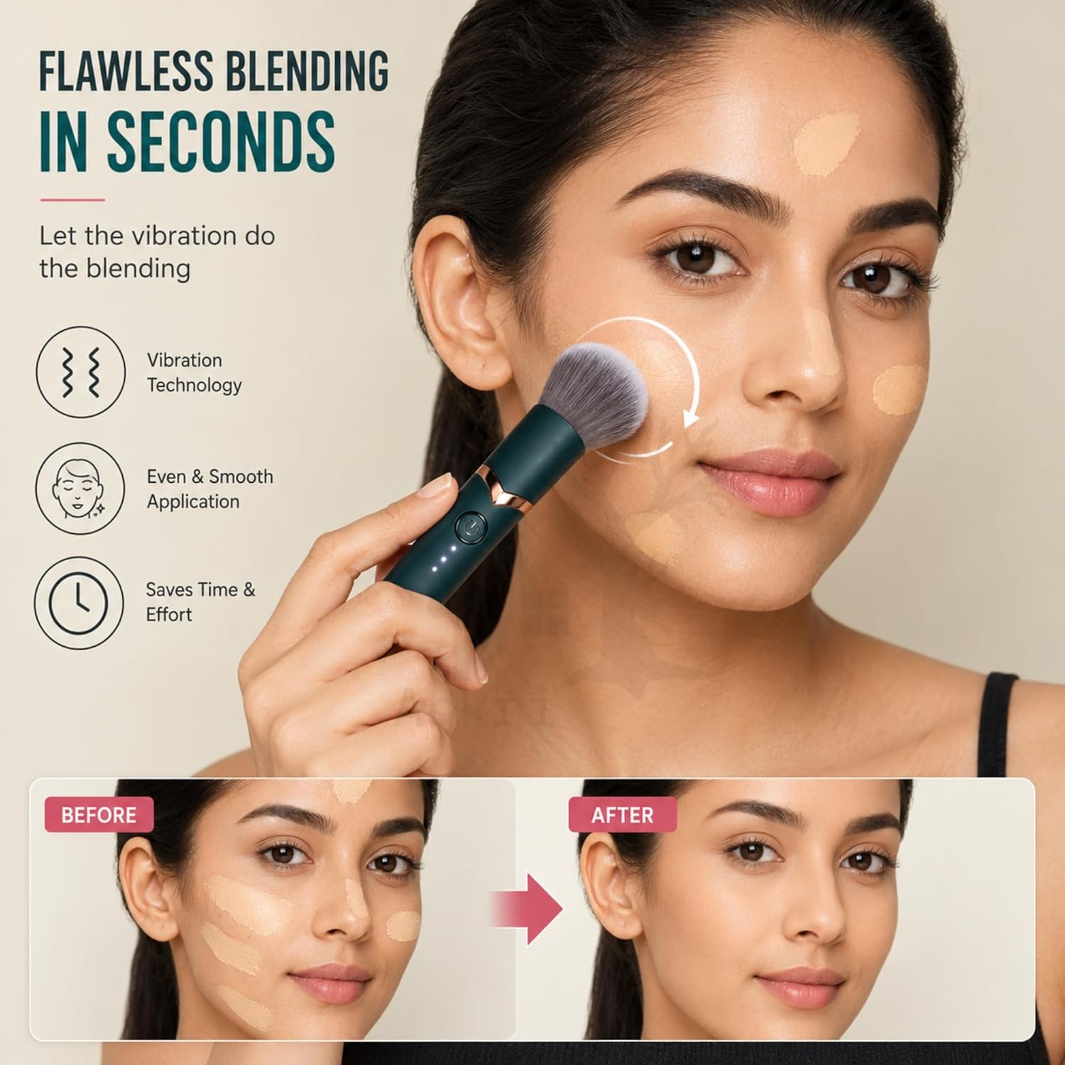 Electric Makeup Brush | Automatic High-Frequency Vibration Blending Tool | Type-C Rechargeable Liquid Foundation & Powder Blender