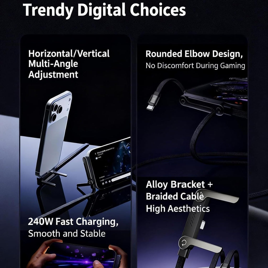 240W 2-in-1 Fast Charging Cable with Built-in Phone Stand