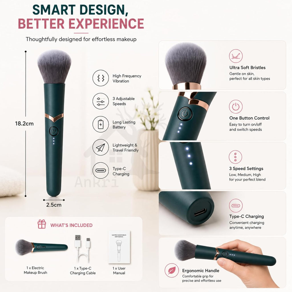 Electric Makeup Brush | Automatic High-Frequency Vibration Blending Tool | Type-C Rechargeable Liquid Foundation & Powder Blender