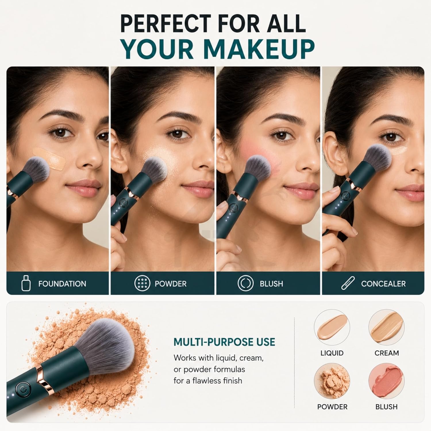 Electric Makeup Brush | Automatic High-Frequency Vibration Blending Tool | Type-C Rechargeable Liquid Foundation & Powder Blender