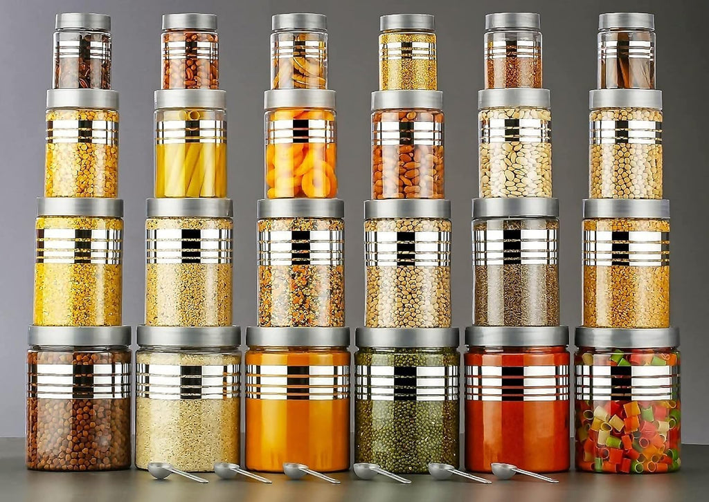 Premium Silver Line Airtight Kitchen Jar & Container Set (Pack of 24)