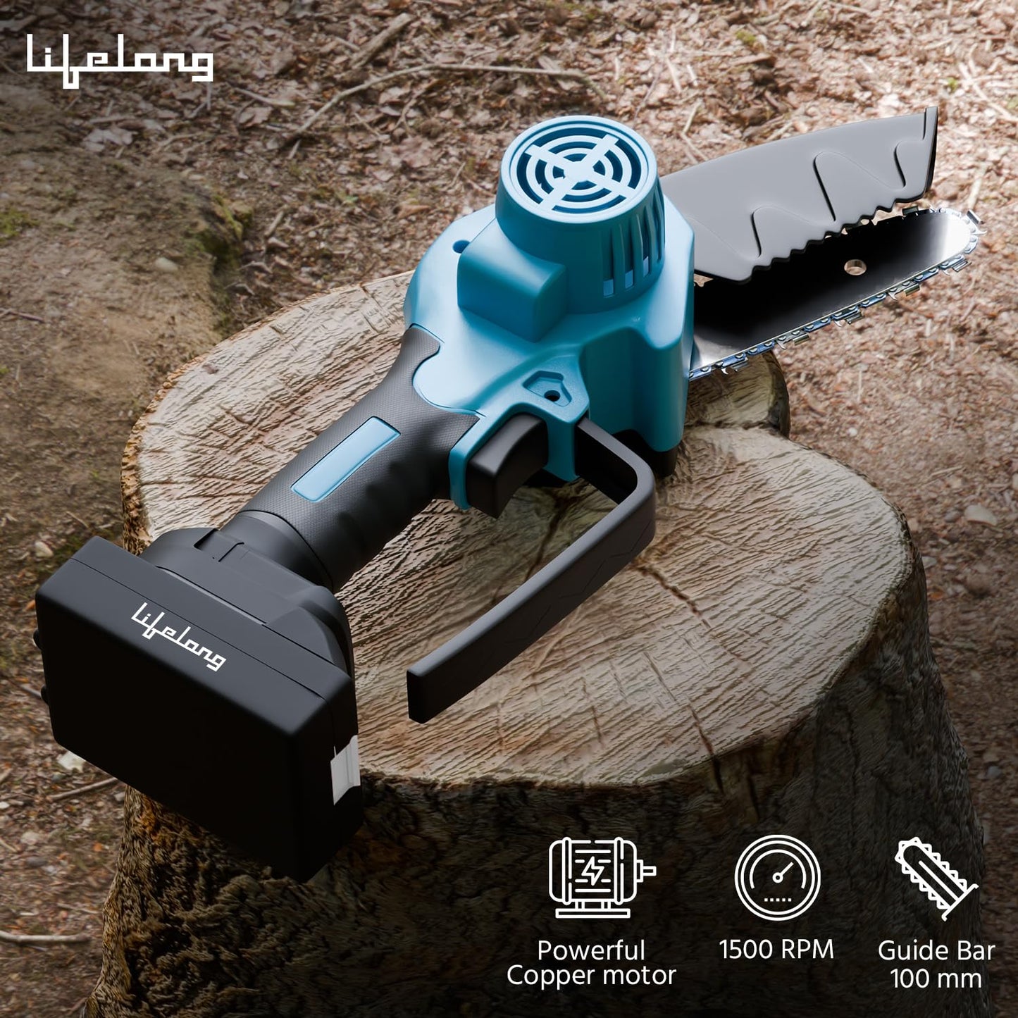 6-Inch Cordless Electric Mini Chainsaw Kit with 2 Batteries Extra chain & Carry Case