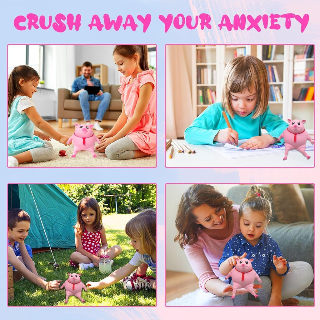 PorkySqueeze Elastic Pink Squishy Pig Toy | Stretchable Stress Relief Anti-Anxiety Fidget Toy | Washable Cute Desk Companion | 14cm