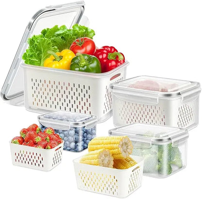 4-in-1 Airtight Fridge Storage Containers with Drainer (Pack of 4)