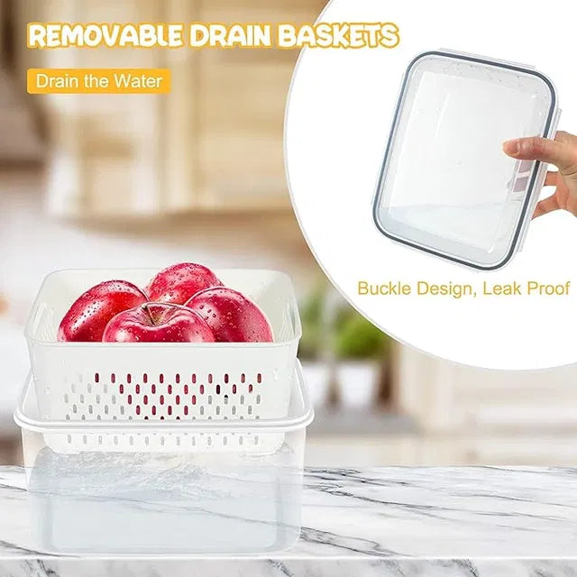 4-in-1 Airtight Fridge Storage Containers with Drainer (Pack of 4)