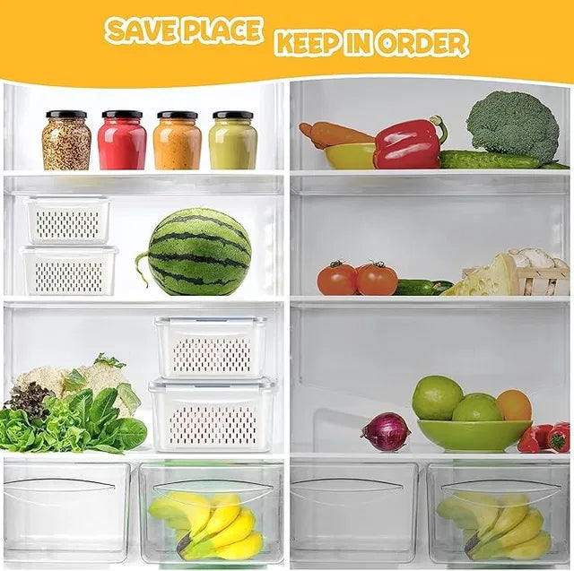 4-in-1 Airtight Fridge Storage Containers with Drainer (Pack of 4)