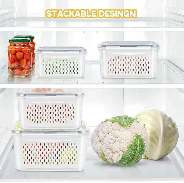 4-in-1 Airtight Fridge Storage Containers with Drainer (Pack of 4)