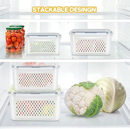 4-in-1 Airtight Fridge Storage Containers with Drainer (Pack of 4)