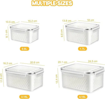 4-in-1 Airtight Fridge Storage Containers with Drainer (Pack of 4)