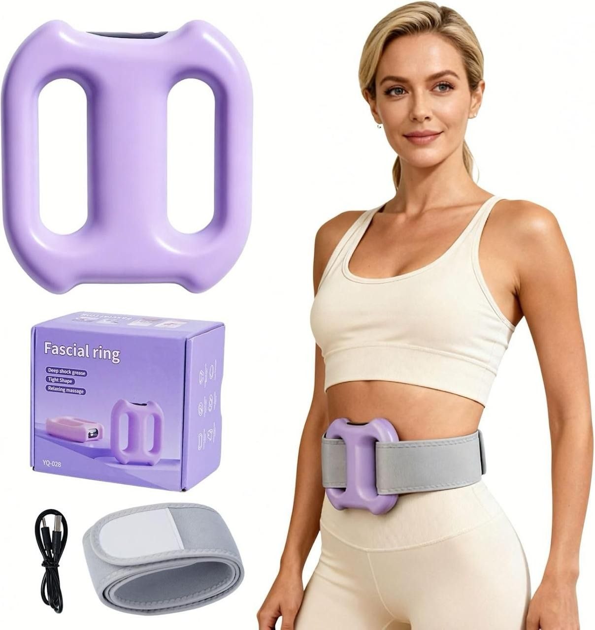 Electric Fascia Massager Ring | Cordless Dual-Motor Vibration Belt with Heat Therapy | 5 Intensity Levels & 3 Modes Body Shaping Device