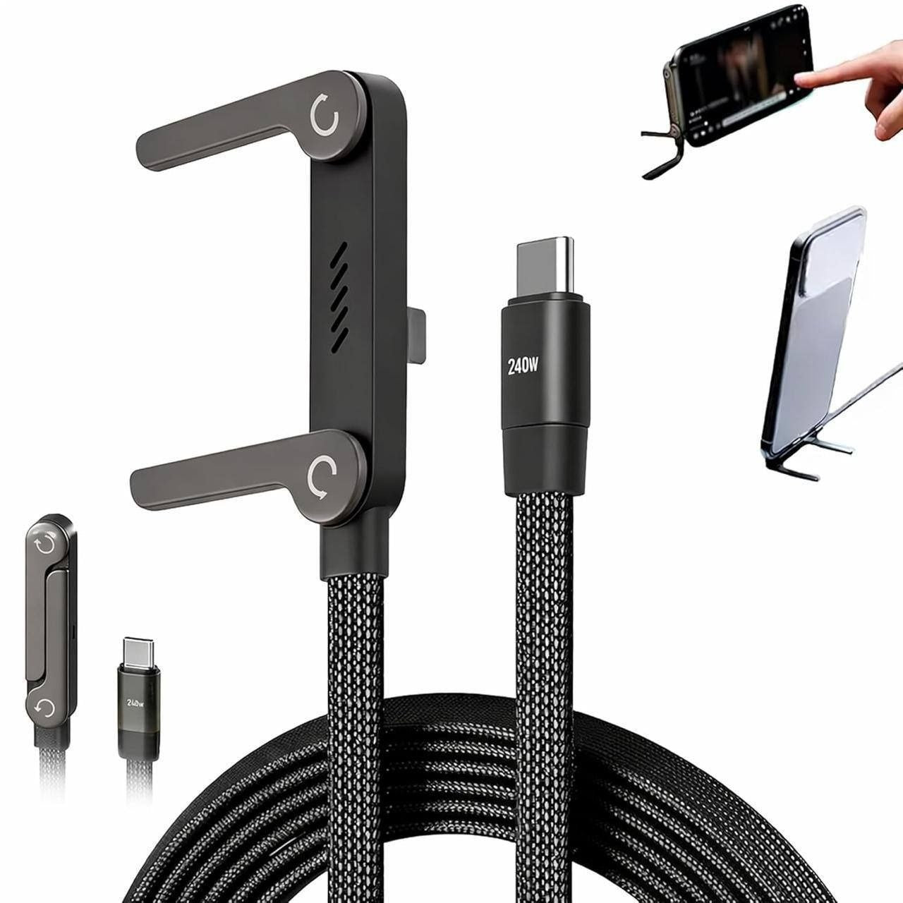 240W 2-in-1 Fast Charging Cable with Built-in Phone Stand