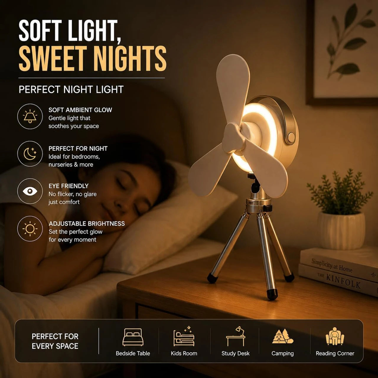 Portable Mini Cooling Fan with LED Light & Remote
