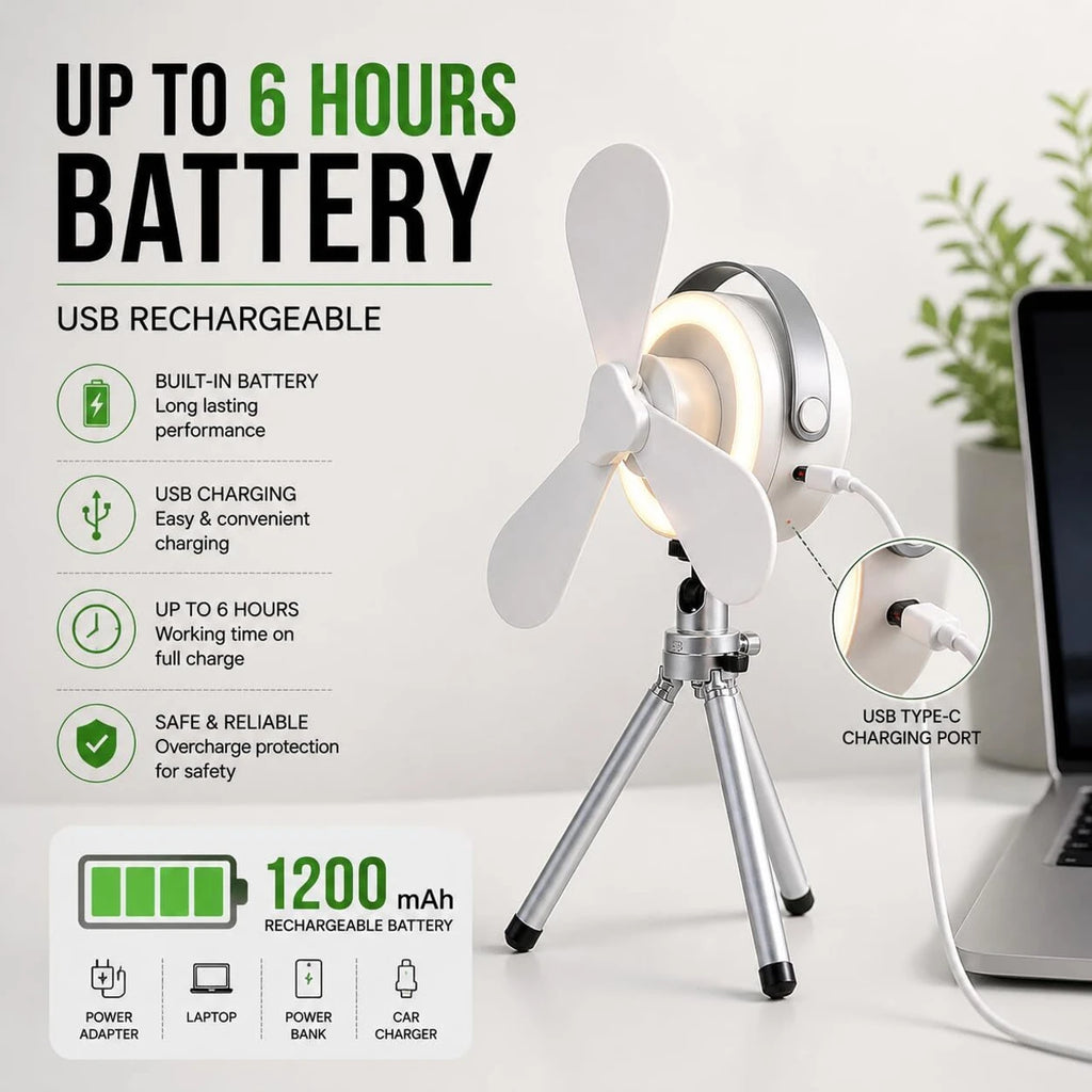 Portable Mini Cooling Fan with LED Light & Remote