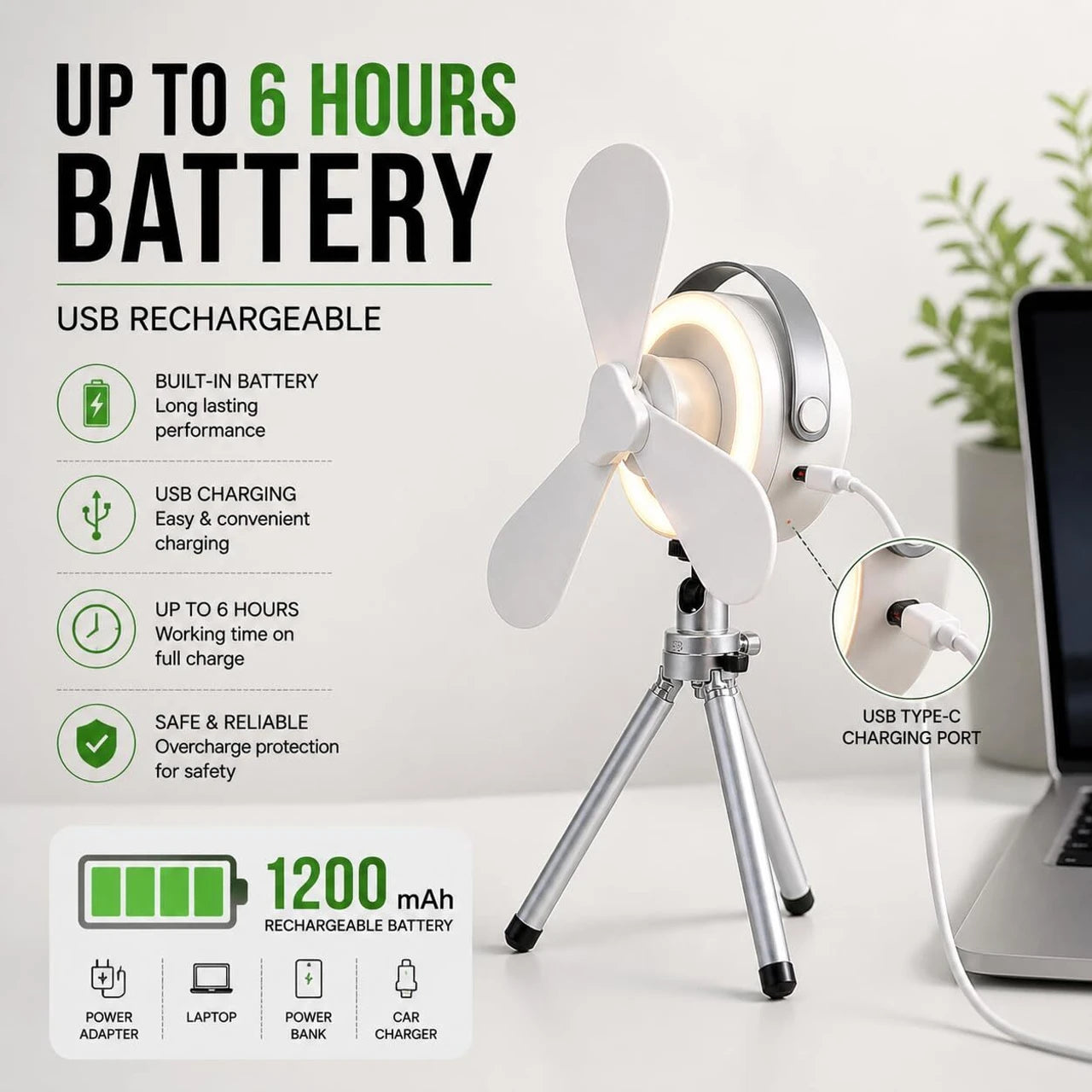 Portable Mini Cooling Fan with LED Light & Remote