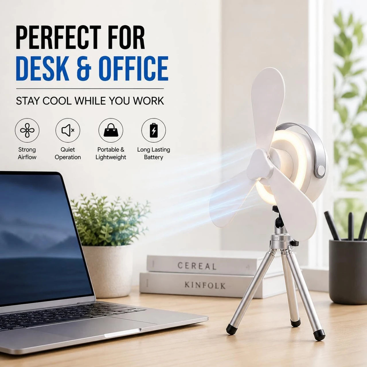 Portable Mini Cooling Fan with LED Light & Remote