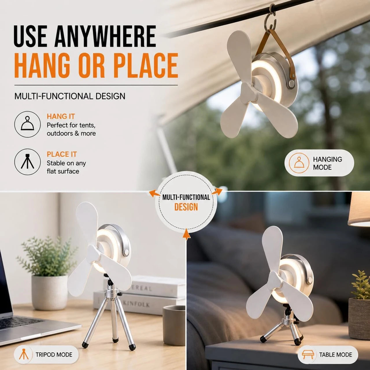 Portable Mini Cooling Fan with LED Light & Remote